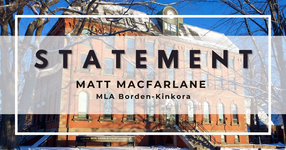 Statement from Matt MacFarlane on Premier Lantz proroguing the legislature and how Islanders can’t afford a government that stands still